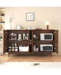 Streamdale Furniture 4-Door Carved Sideboard Buffet Cabinet with Adjustable Storage Shelves