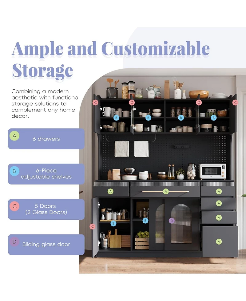Streamdale Furniture 63'' Freestanding Buffet with Hutch, Coffee Bar Storage Cabinet