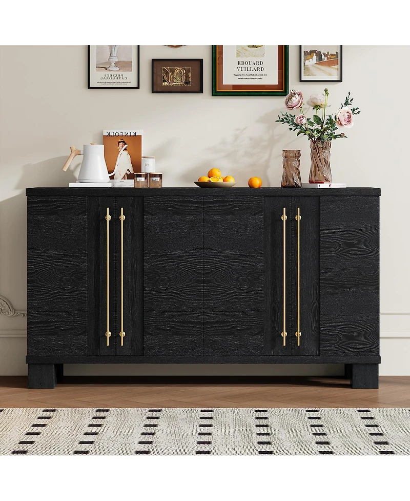 Streamdale Furniture Sideboard Buffet Cabinet with Adjustable Shelves and Gold Handles