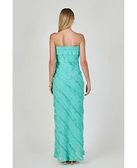 endless rose Women's Strapless Ruffled Maxi Dress