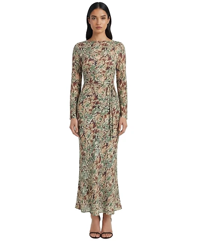 Donna Morgan Women's Boat Neck Long Sleeve Fitted Midi Dress