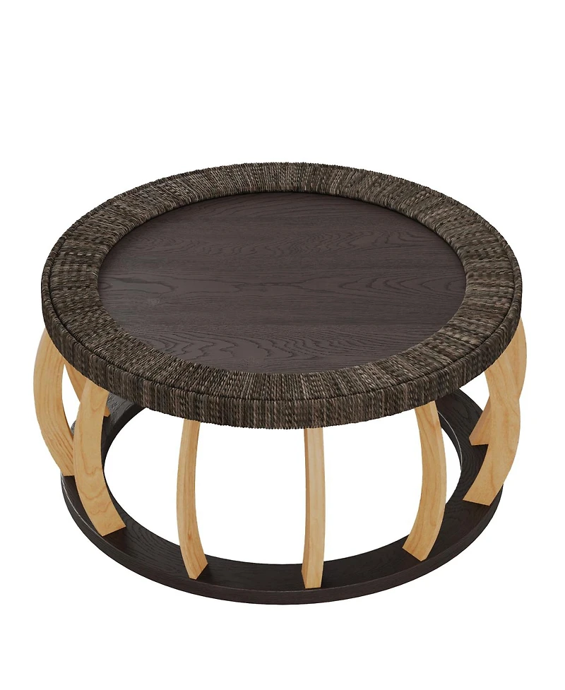 Streamdale Furniture Vintage Rattan and Solid Wood Round Coffee Table