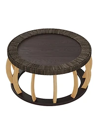 Streamdale Furniture Vintage Rattan and Solid Wood Round Coffee Table
