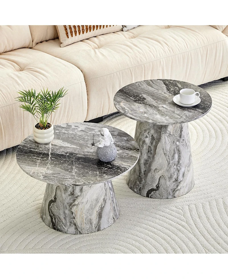 Streamdale Furniture Mid-Century Modern Nested Round Coffee and Side Table Set