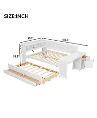 Streamdale Furniture Daybed with Storage, Trundle, Desk, Led and Charging Station