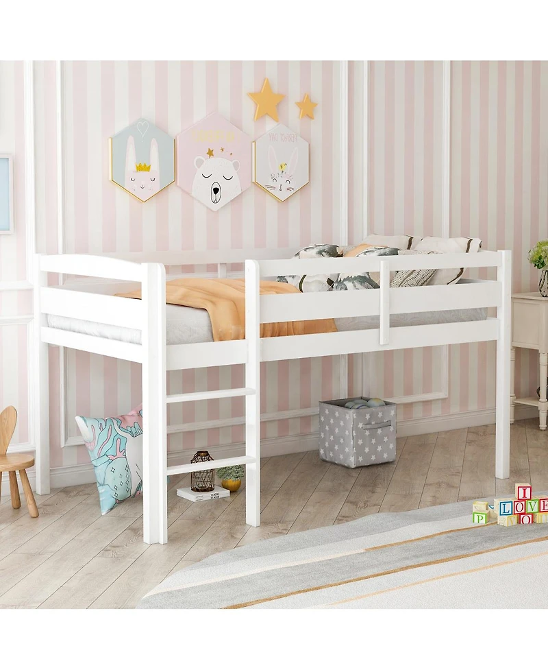 Streamdale Furniture Wood Loft Bed Low Loft Beds with Ladder