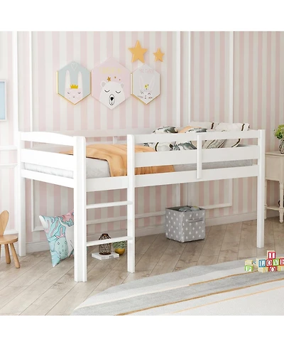 Streamdale Furniture Wood Loft Bed Low Loft Beds with Ladder