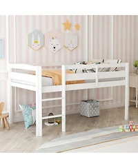 Streamdale Furniture Wood Loft Bed Low Loft Beds with Ladder