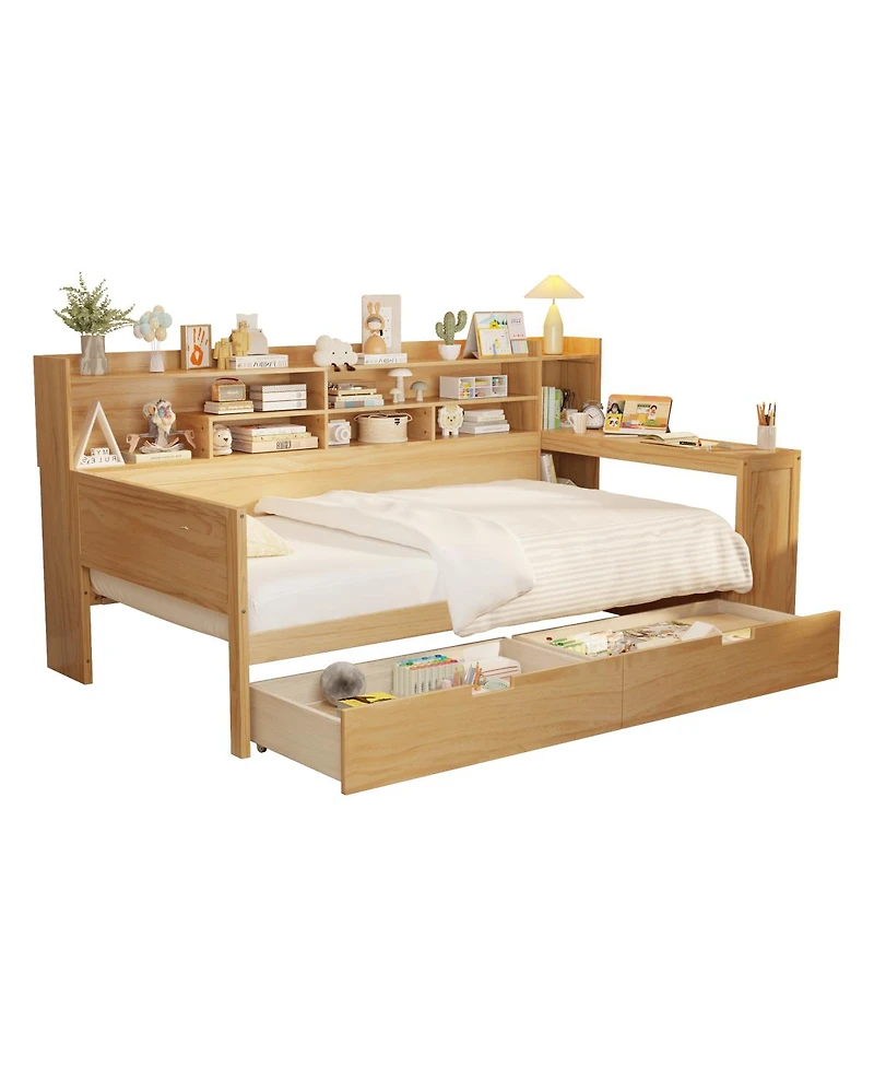 Streamdale Furniture Wooden Daybed with Storage Shelves, Drawers, and Study Desk