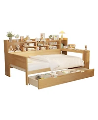 Streamdale Furniture Wooden Daybed with Storage Shelves, Drawers, and Study Desk