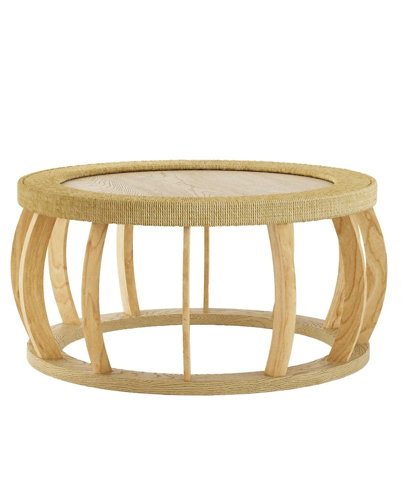 Streamdale Furniture Vintage Rattan Solid Wood Round Coffee Table