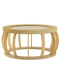 Streamdale Furniture Vintage Rattan Solid Wood Round Coffee Table