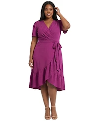 London Times Plus Surplice Neck Ruffle Wrap Dress