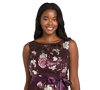R & M Richards Women's Printed Foil Floral Boat Neck Gown