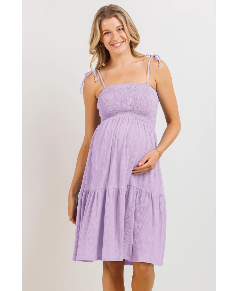 Hello Miz Maternity Tiered Smocked Sundress with Tie Straps