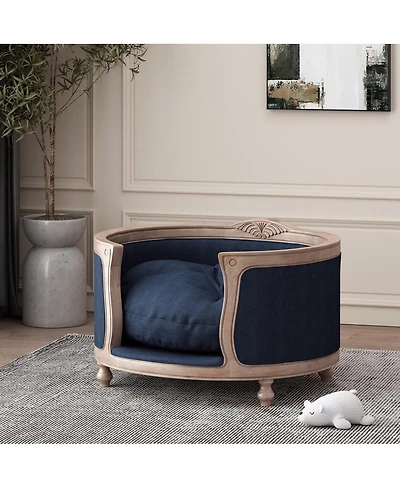 Streamdale Furniture Tufted Diamond-Stitch Fabric Pet Bed with Birch Wood Frame