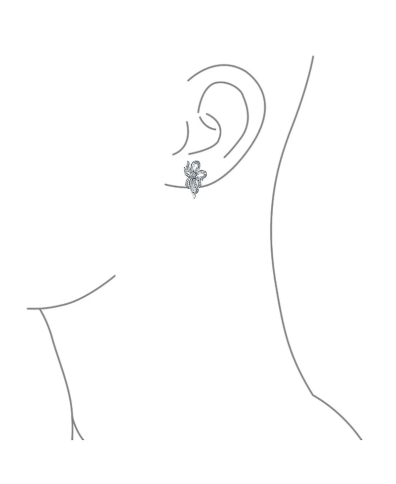 Bling Jewelry Vintage Style White Ribbon Bow Drop Stud Earrings Cz Silver Plated