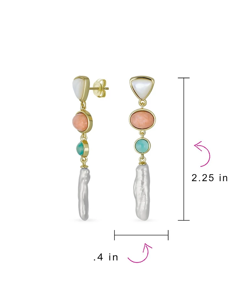 Bling Jewelry Multicolor Freshwater Cultured Baroque Pearl Elongated Dangle Earrings