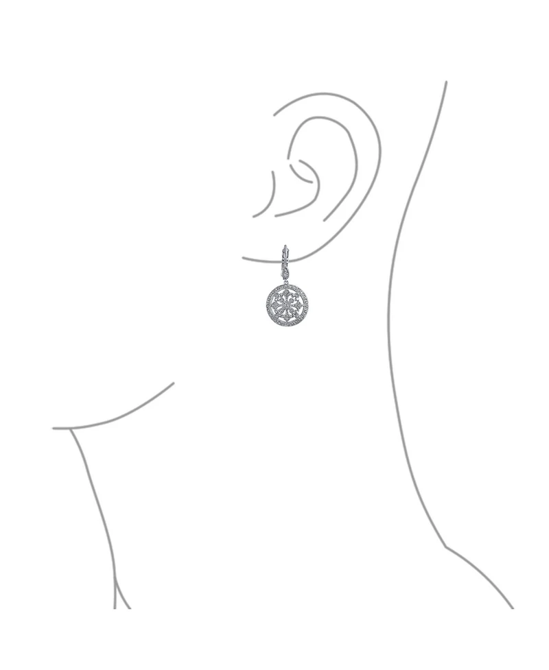 Bling Jewelry Vintage Style Bridal Round Medallion Cubic Zirconia Cz Dangle Statement Earrings Silver Plated