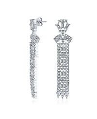 Bling Jewelry Elegant Bridal Cubic Zirconia Cz Linear Art Deco Statement Asian Motif Column Chandelier Earrings