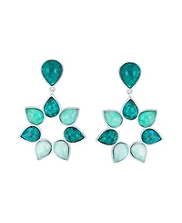 Bling Jewelry Modern Teal Apatite Green Brazil Amazonite Medallion Floral Petals Flower Statement Drop Earrings