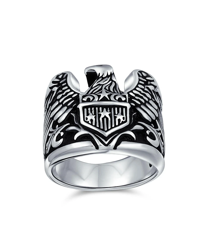 Bling Jewelry Men's Statement Bald Eagle Signet Ring Biker Patriotic Oxidized .925 Sterling Silver