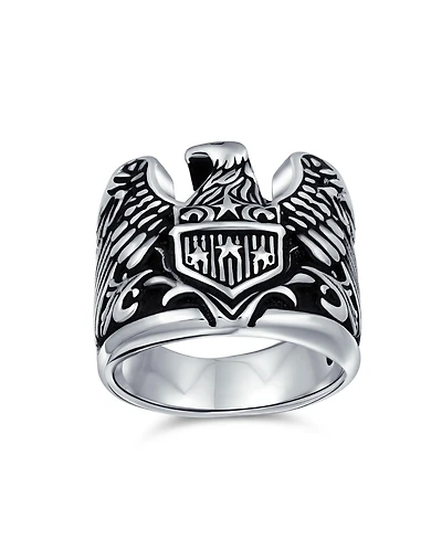 Bling Jewelry Men's Statement Bald Eagle Signet Ring Biker Patriotic Oxidized .925 Sterling Silver