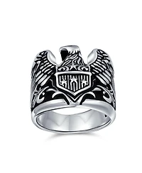 Bling Jewelry Men's Statement Bald Eagle Signet Ring Biker Patriotic Oxidized .925 Sterling Silver