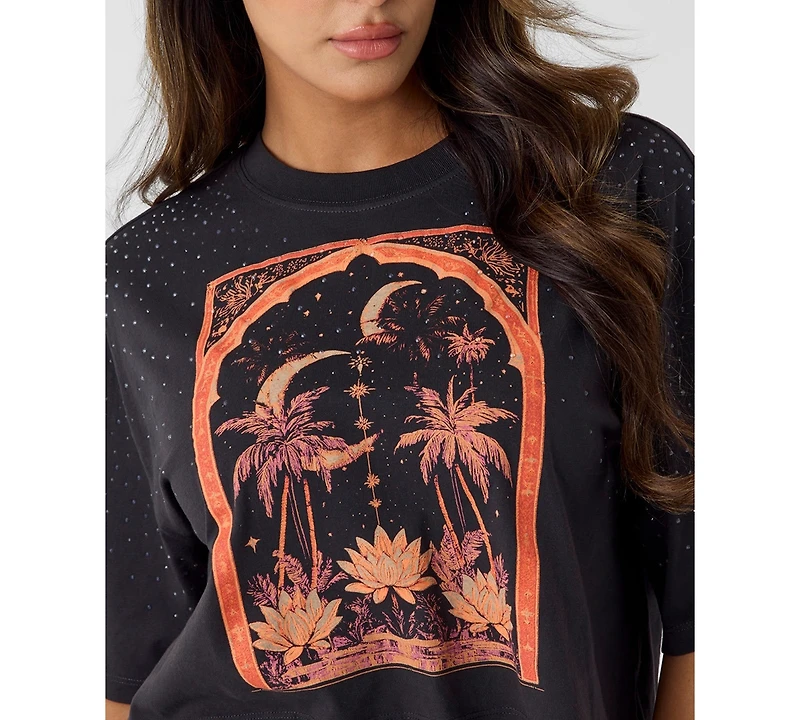 Guess Women's Short-Sleeve Desert Rose Crop Oversize T-Shirt