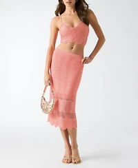 Guess Womens Olivia Pointelle Sequin Sleeveless Crop Top Sweater Skirt