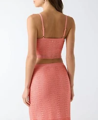 Guess Womens Olivia Pointelle Sequin Sleeveless Crop Top Sweater Skirt