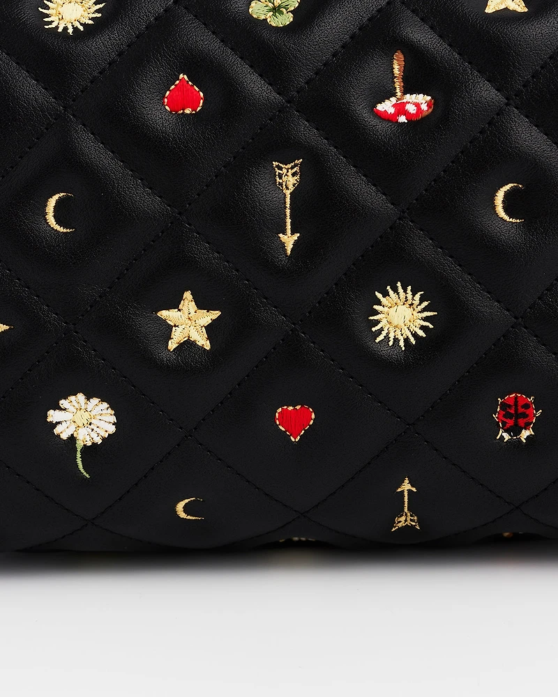 Fable England Women's Quilted Celestial Embroidered Pouch