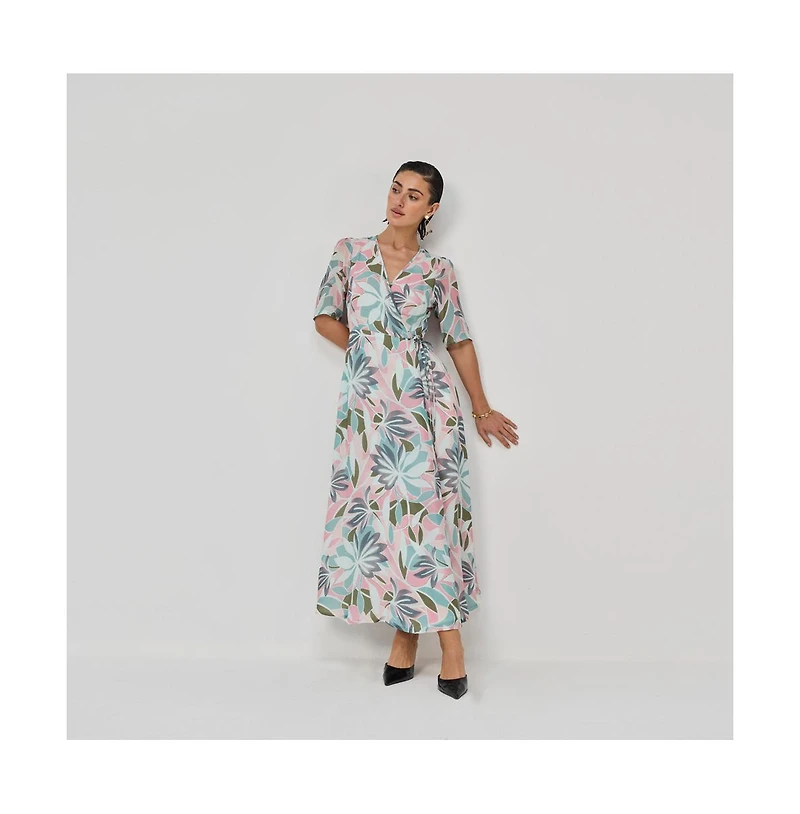 Reistor Women's Floral Print A-Line Wrap Maxi Dress