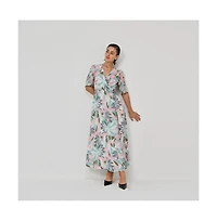 Reistor Women's Floral Print A-Line Wrap Maxi Dress