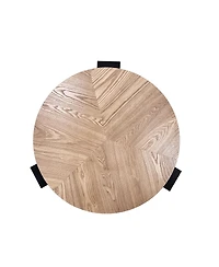 Streamdale Furniture 33'' Round Wood Coffee Table with Hidden Storage and 3 Block Legs