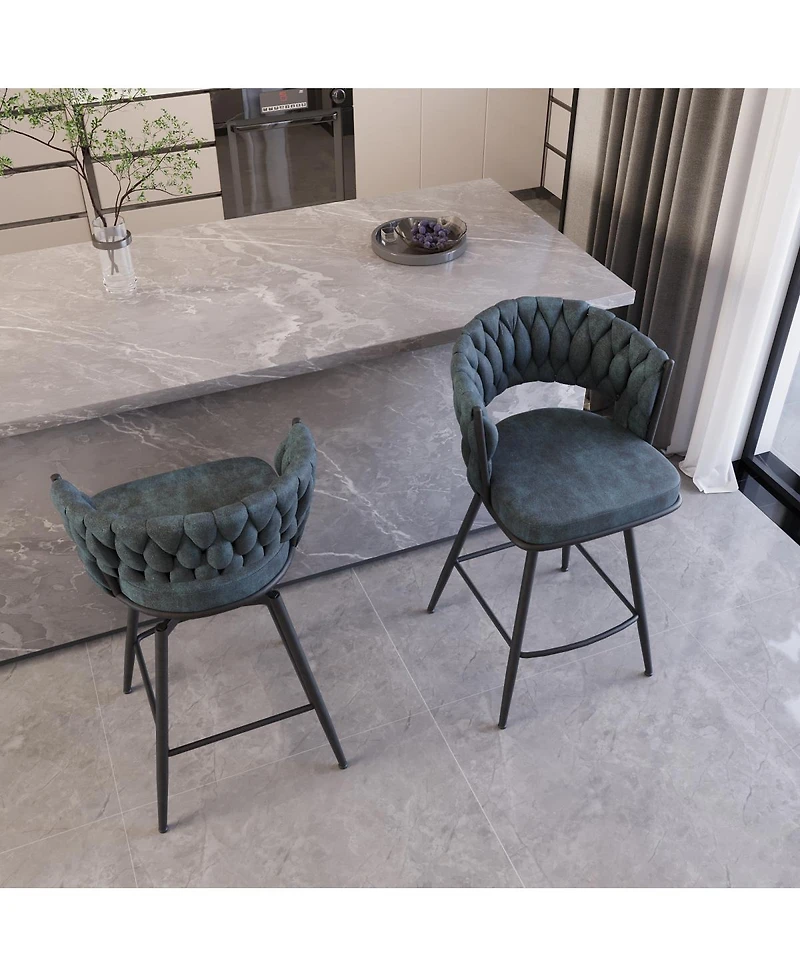 Streamdale 26" Suede Woven Swivel Bar Stools with Back and Footrest, Set of 2 (Blue)