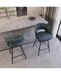 Streamdale 26" Suede Woven Swivel Bar Stools with Back and Footrest, Set of 2 (Blue)