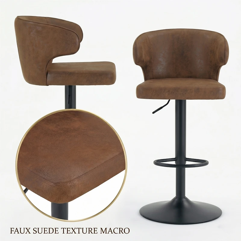Streamdale Furniture Adjustable Swivel Suede Bar Chairs with Backrest