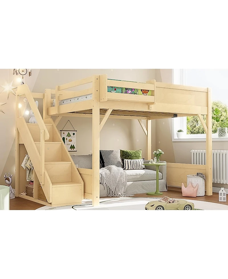 Streamdale Furniture Solid Wood Loft Bed with Wardrobe, Storage, and Stairs
