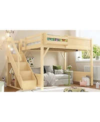 Streamdale Furniture Solid Wood Loft Bed with Wardrobe, Storage, and Stairs