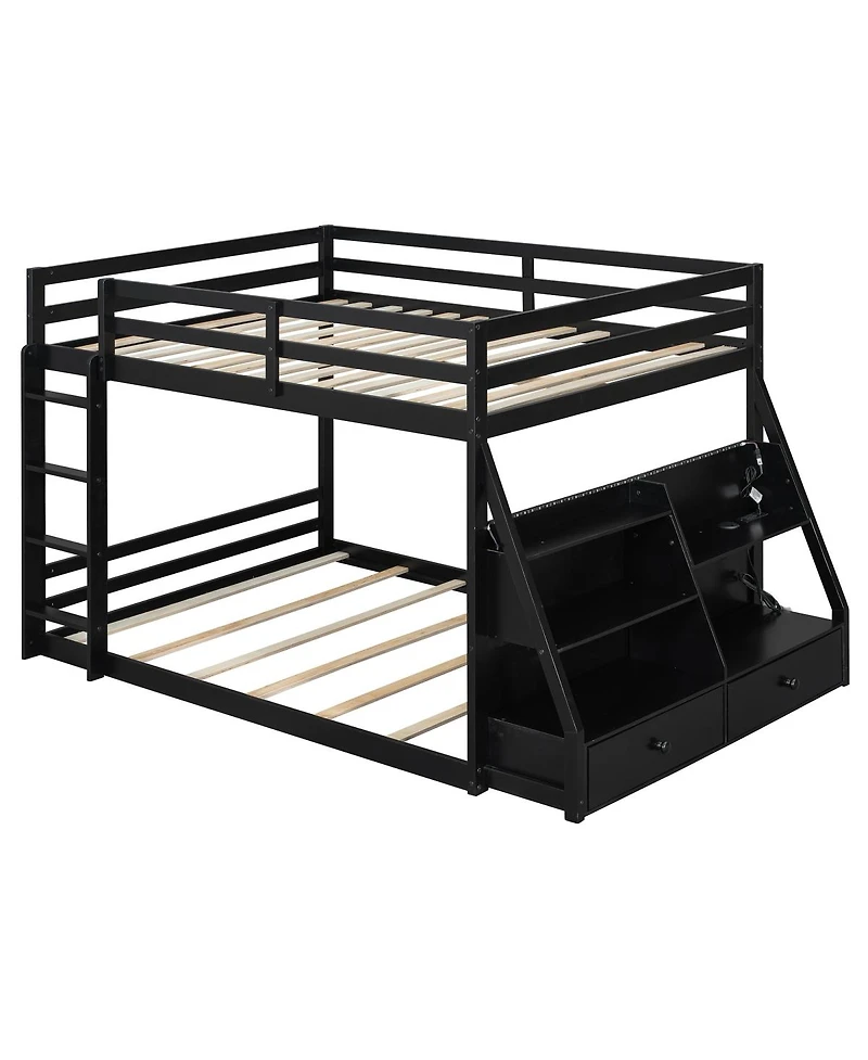 Streamdale Furniture Bed with Led Lights, Usb Ports, Storage Shelves and 2 Drawers