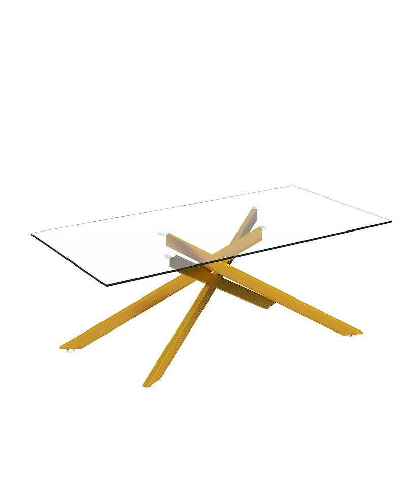 Streamdale Furniture 47.2" Rectangular Clear Tempered Glass Coffee Table with Golden Metal Legs