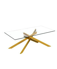 Streamdale Furniture 47.2" Rectangular Clear Tempered Glass Coffee Table with Golden Metal Legs