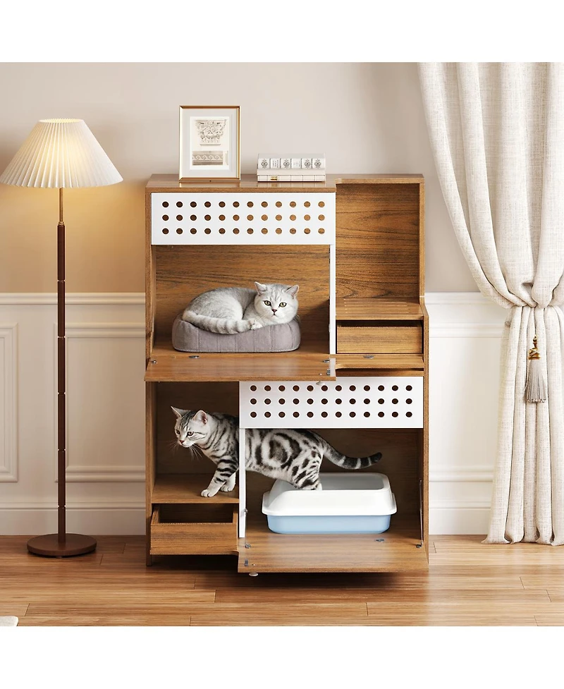 Streamdale Furniture 2-in-1 Cat Litter Box Enclosure Side Table and Cat House
