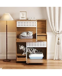 Streamdale Furniture 2-in-1 Cat Litter Box Enclosure Side Table and Cat House