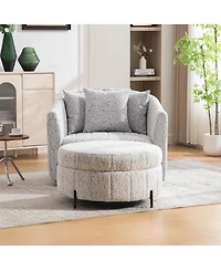Streamdale Furniture Swivel Barrel Chair and Half with Storage Ottoman, Chenille Tufted Armchair