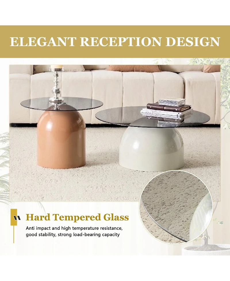 Streamdale Furniture 2-Piece Nesting Coffee Table Set, Glass Top Space-Saving Round Tables