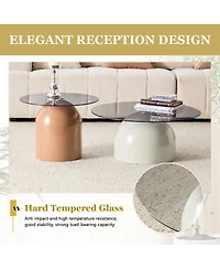 Streamdale Furniture 2-Piece Nesting Coffee Table Set, Glass Top Space-Saving Round Tables