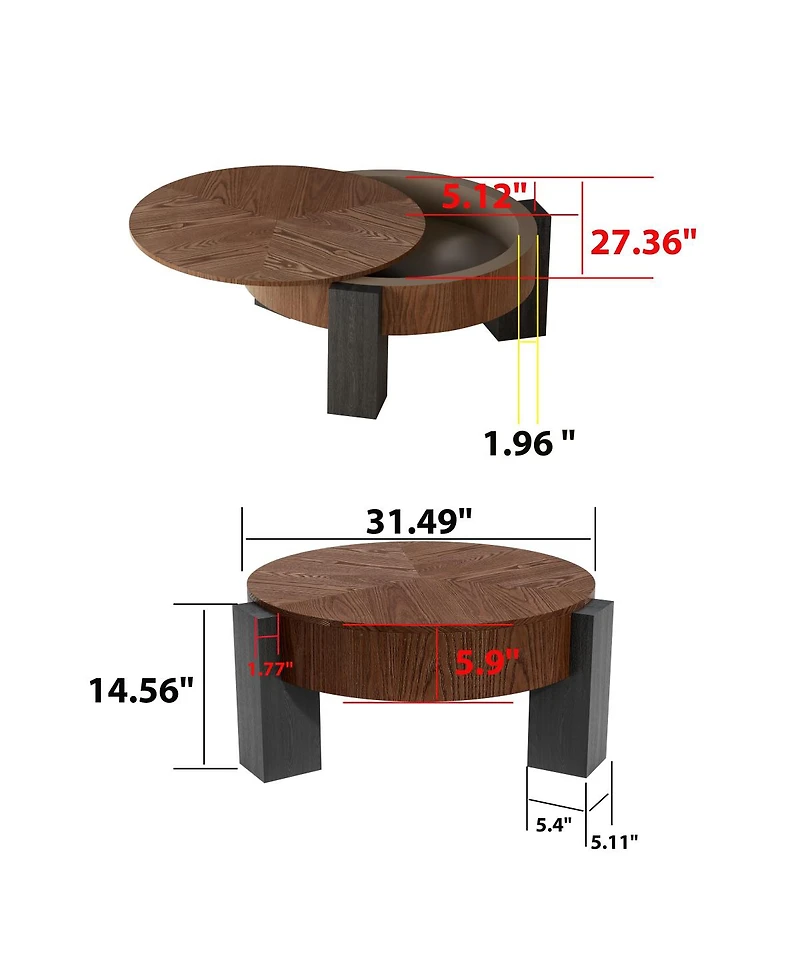 Streamdale Furniture 33'' Round Coffee Table with Hidden Storage