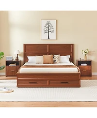Streamdale Furniture Bed with 3D Geometric Headboard, 4-Drawer Storage and Bench
